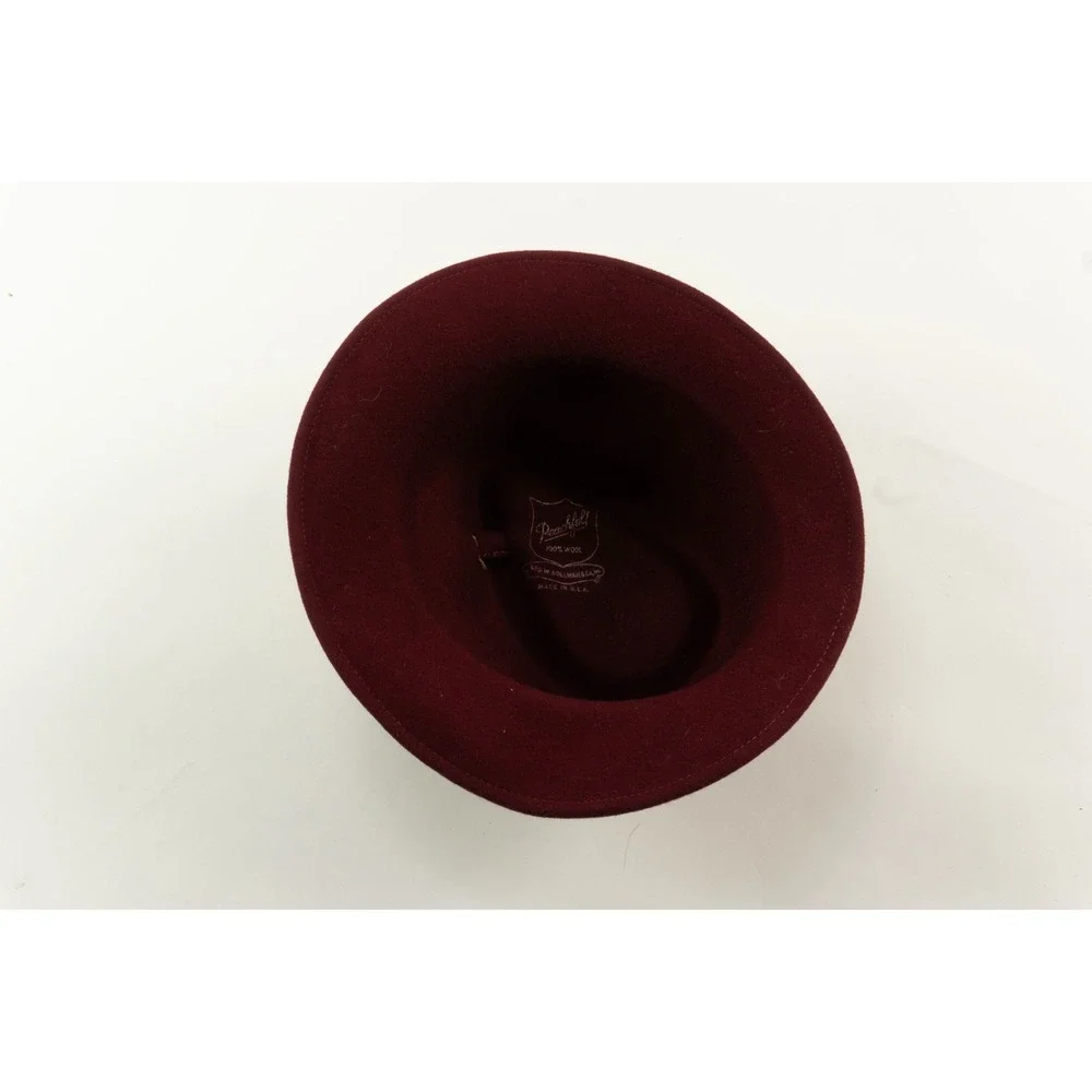 Vintage 1940s 1950s Peachfelt Bollman Co Burgundy Wool Feather Fedora Hat USA